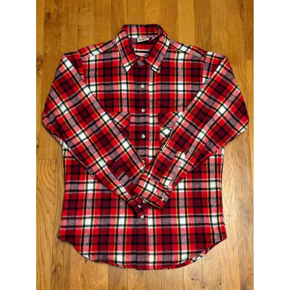 Vintage Five Brother Heavyweight Flannel Shirt Mens Medium Red Plaid Workwear
